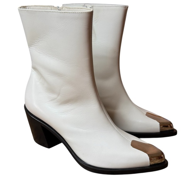 Alexander McQueen Punk White Leather Western Snip Toe Ankle Boot EU 37 US 7 - Picture 1 of 12